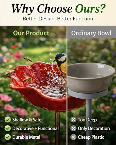 Handmade Metal Flower Garden Stakes Grace Decor Mini Bird Bath Bowl Supports for Outside Outdoors Pollinator Butterfly Bee Watering Station Birdbath Hummingbird Water Feeder Yard Art Gift(2MIXF) - Image 6