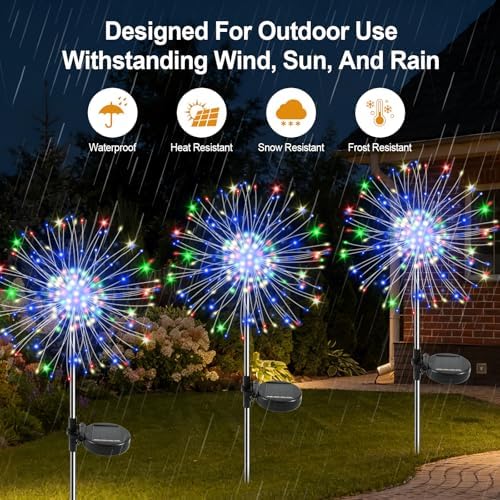 Solar Garden Lights Outdoor, 4 Pack 120 LED Twinkling Firework Lights Decorative with 2 Modes, Outdoor Waterproof Solar Starburst Light for Yard Pathway Planter Patio Decor, Multicolor - Image 3