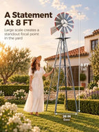 8FT Windmill for Yard Garden Decoration with Weather Vanes，Heavy Duty Outdoor Wind Mills, Large Metal Outdoor Windmill,Weather Resistant,Gray - Image 3