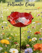 Metal Flower Garden Stakes Bird Bath, Handmade Bee Watering Station for Garden Outside, Mini Pollinator Water Station, Metal Flower Bird Bath Garden Stakes (Pink, 3PCS) - Image 5