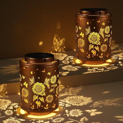 2 Pack Solar Outdoor Lanterns Butterflies Garden Decor LED Light Hanging by Tepaken