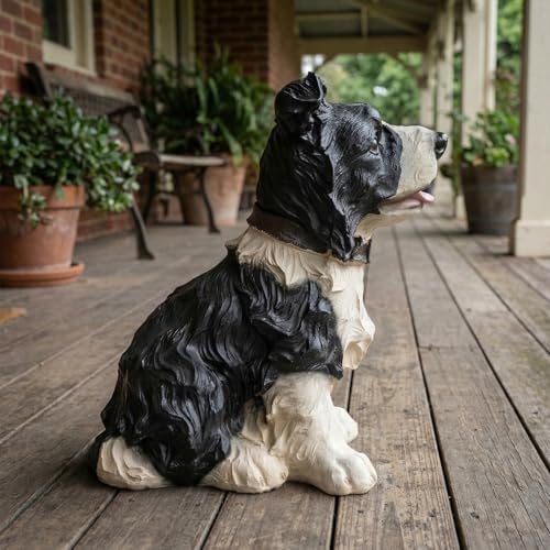 Elenon Dog Garden Statue Decorative for Yard, Black & White Border Collie Figurines Home Lawn Decor, Patio Kitten Tuxedo Statues Pets Memorial Ornament for Dog Lovers - Image 5