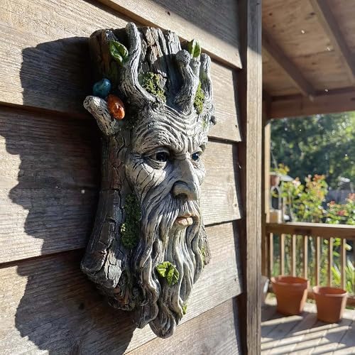 10" Whimsical Tree Face Sculpture, Garden Peeker Statue, Outdoor Trunk Tree Huggers Art, Landscape Accent Ornament, Hanging Fairy Elve Figurine for Yard Art, Trees Decor Wall Mounted Statues - Image 7