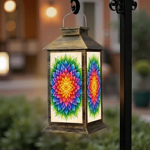 Solar Lantern Outdoor Waterproof Abstract Colorful Geometric Leaf Gradient Rainbow Shades Garden Decor LED Hanging Solar Lights Tabletop Lamp Gifts for Women Mom Outside Yard Patio Porch by DERUINVAIO