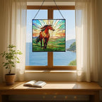 Bay Lusitano Horse Standing ATOP Hill at Sunset Square Suncatcher – Stained Glass Style Window Panel with Pastoral Scene, Custom Decorative Hanging Art for Equestrian Home, Christmas nJns2w - Image 6