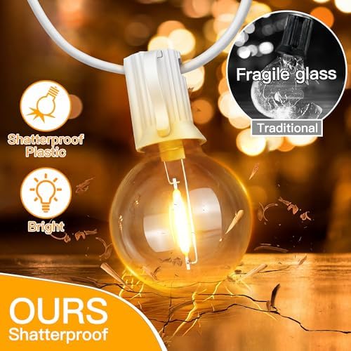 Ollny Outdoor String Lights, 100FT LED Patio Lights Waterproof White Wire - Image 2