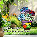 Plant Suncatcher Glass, Stained Glass Suncatcher Plant Window Hanging, Unique Nature Lover Gifts Leaf Idea (Succulent) - Image 4