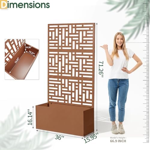 VINGLI 71"H Metal Raised Garden Bed with Trellis, Outdoor Planter Box for Climbing Vegetables, Fruits and Flowers, Privacy Screen, for Backyard, Patio, Balcony (Brown) - Image 7