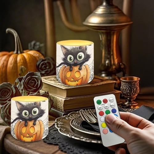 Halloween Day LED Candles All Saints' Day Flameless Hallowe'en Battery Operated Spider Web Bat Candles with 18-Key Remote Timer Set for Holiday Festival Table Decorations - Image 2