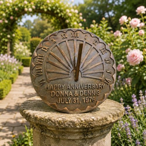 Personalized Bronze Sundial, Custom, Engraved Garden Decor, Wedding Keepsake, Outdoor Sundial (Antique Brown, 10 Inch) by Custom