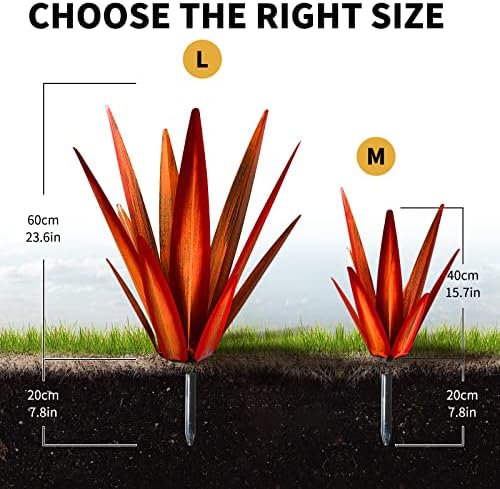 KODIBO 24" Metal Agave Plant Outdoor Decor, Large Garden Sculpture, Red - Image 2
