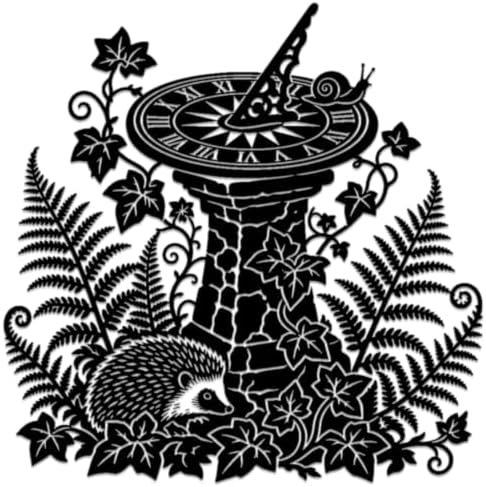 Garden Sundial and Hedgehog Metal Wall Art Metal Signs Metal Outdoor Decor Wall Art Decor Rustic Vintage Artwork Wall Sculpture Hanging Sign Plaque Cute Whimsical Home Decoration Living Room (Black,24 Inches) by Unknown