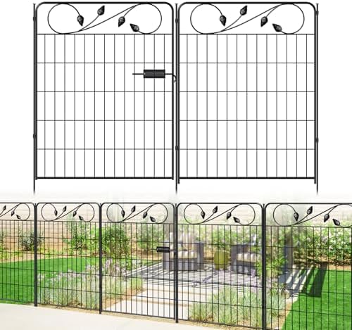 Metal Garden Fence with Gate 36in(H) X18.6ft(L) 1Gate+7Panels Border Fences by FOREHOGARGARDEN%EF%BC%86HOME