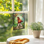 Chestnut Standardbred Horse Trotting Down Hillside Road Square Suncatcher – Stained Glass Style Window Panel with Pastoral Scene, Custom Decorative Hanging Art for Equestrian Home, Christmas SZMmNq - Image 3