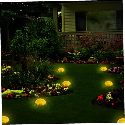 4pcs LED Solar Garden Lights Outdoor Lawn Landscape Ground Disc Lamps Warm Light Waterproof Solar-Powered In-ground Lighting for Patio Pathway - Image 4