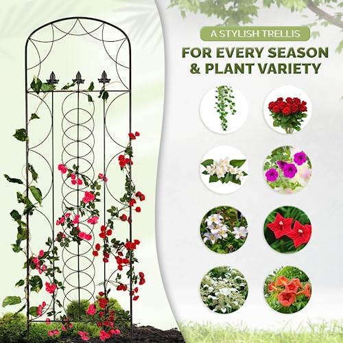 Idzo 71 in. Decorative Metal Trellis for Climbing Plants Outdoor, Heavy-Duty Steel Garden Trellis with Durable Powder Coating, Black - Image 5