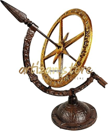ARTIZANSTORE Iron Armillary Sundial – Rustic Bronze & Gold Roman Numeral Decor | Vintage Celestial Garden Sculpture - Image 3