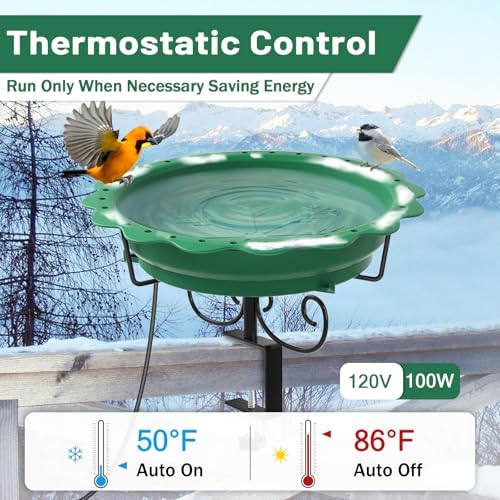 100W Heated Bird Baths for Outdoors, Heated Birdbath Outside Winter, Green - Image 3
