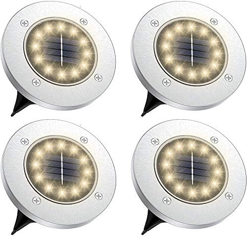 Solar Powered Disk Ground Lights Garden Grass Graden Outdoor Solar Spotlights Waterproof Lamp for Lawn Pathway Yard Driveway Step Walkway (12LED-4 Pack, Warm White Light) by Sezrgiu