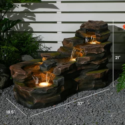 Sunlinua Water Fountain Outdoor Floor Standing 5-Tiers Rock Natural Waterfall Outdoor Garden Fountains with LED Lights for Patio, Porch, Home Art Decor - Image 5
