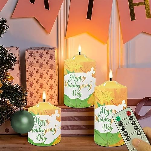 Cozeyat Flickering Flameless Electric Candles with Remote 3 Pieces, Autumn Maple Leaf Print LED Candles Battery Operated, Realistic Wax Pillar Tealights for Thanksgiving Day Decor - Image 5