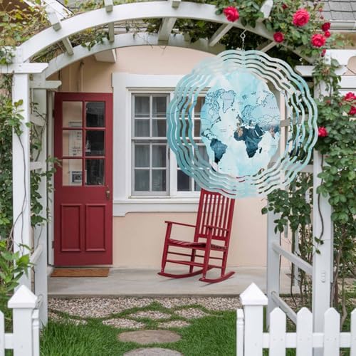World Map Wind Spinner 12 Inch Blue Map Abstract Wind Spinners Outdoor 3D Stainless Steel Hanging Sculpture Decorations Gift for Garden Yard Porch Balcony - Image 5