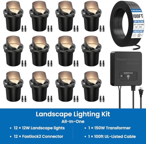 12-Pack Low Voltage Landscape Lighting Kit for Garden Yard 12W 1500LM 2700K - Image 5
