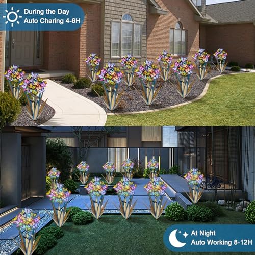 Homight Solar Metal Agave Butterfly Flower Stick Garden Sculpture - Outdoor Gift, Christmas Lights - Swaying Butterfly Garden Lights (2 PCS Blue) - Image 5