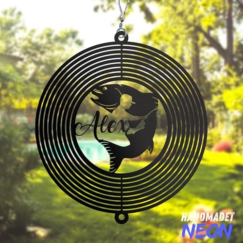 Personalized Wind Spinner Sublimation Hummingbird Custom Name Flowers Metal Art Laser Cut Design 3D Decor for Garden Yard Outdoor Indoor Lawn Patio Porch Birds Lover Presents (Fishing) - Image 4