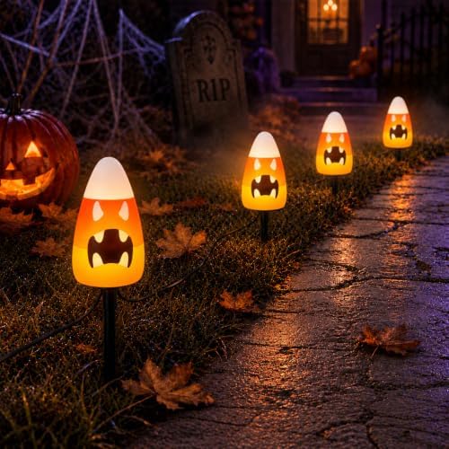 Halloween Candy Corn Pathway Lights with Spooky Faces,4-Light by Konictom
