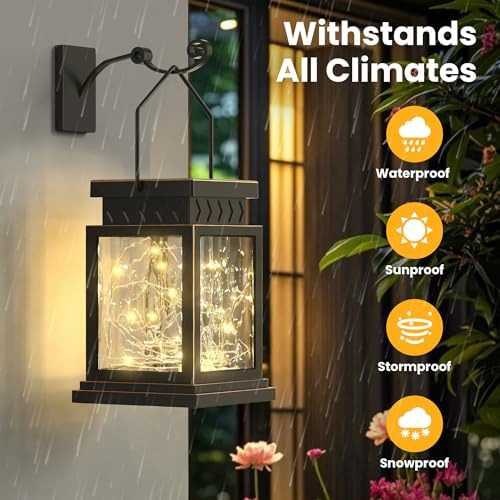 2 Pack Farmhouse Solar Lanterns , Water Ripple Glass & Copper Wire Flickering Light,Outdoor Waterproof Upgraded Solar and 2 AA Batteries Powered, for Outside Porch, Patio and Indoor Tables. - Image 2