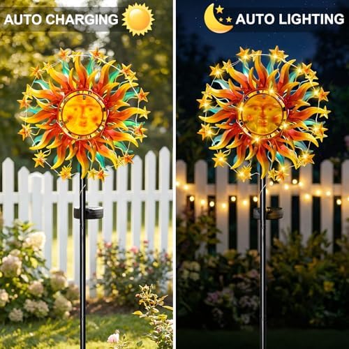 60.3" Solar Wind Spinner Outdoor Metal Sun Kinetic Sculpture – Dual-Sided Garden Spinner with Waterproof LED Vine Lights, Rust-Proof Yard Art Decor for Patio, Lawn & Pathway - Image 2