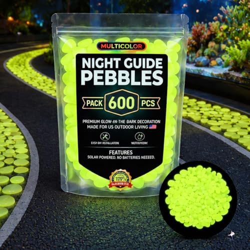 Glow in the Dark Rocks Outdoors, Decorative Night Guide Pebbles for Landscaping & Garden Pathway, Colored Glow Stonesfor Fish Tank, Aquarium Decor & Planters, Luminous Stones for Vases (600, Yellow) by CNVNTAO