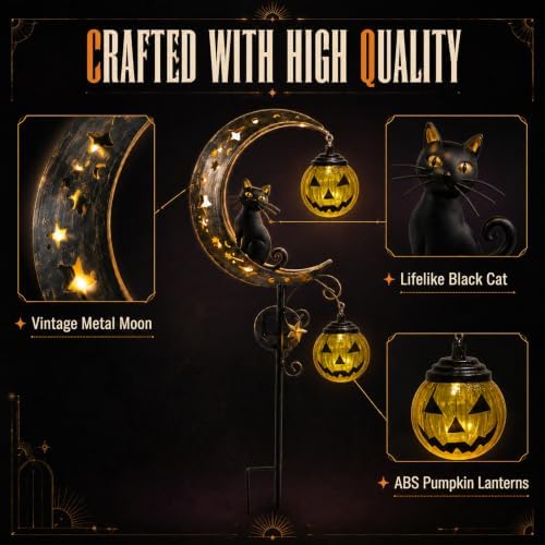 2 Pack Solar Halloween Pumpkin Moon Black Cat Garden Stake Lights Outdoor - Image 5