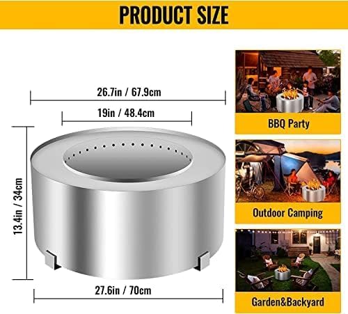 Smokeless Fire Pit Outdoor Wood Burning Portable Firepit Stainless Steel with Stand Cover for Backyard Patio Garden Picnic Camping Bonfire,28.5 Inch - Image 2