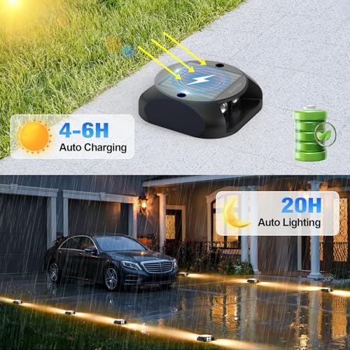 Quntis Solar Driveway Lights Outdoor Waterproof, Warm White 12 Pack - Image 3