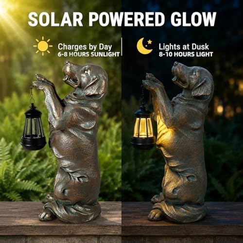 Solar Garden Statue Outdoor Decor 17.5 In Golden Retriever Dog with Lantern - Image 3