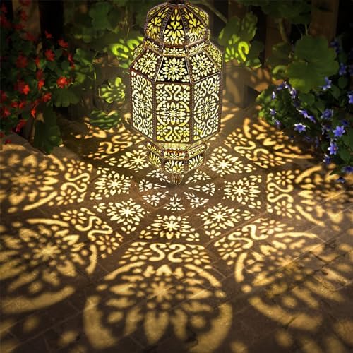 Twinkya 18 Inch High Large Hanging Solar Lights Outdoor Garden Decorative Solar Lantern Waterproof Plastic Moroccan Outdoor Decorations for Patio Pathway Yard Porch Backyard Garden Decor (1 Pack) - Image 2