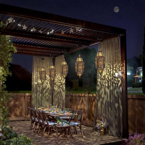 Hanging Solar Lantern Outdoor Decor, Moroccan Solar Lights for Outside Garden Decorations, Waterproof Metal LED Lanterns Garden Gifts for Mom, Women, Patio, Yard, Mother's Day（Cuboid-1 Pack） - Image 6