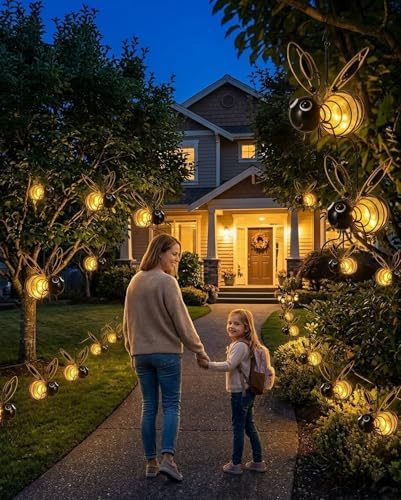 4 Pack Solar Bee Lights Outdoor, Hanging LED Bee Garden Decor IP44 - Image 3