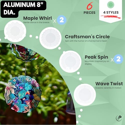 echomerx 6-Pack Sublimation Wind Spinner Blanks 8" – Metal Hanging Windspinners for Sublimation, Indoor Outdoor Yard Décor Sculpture, Includes Hooks, Assorted – Sublimate at 385°F - Image 2