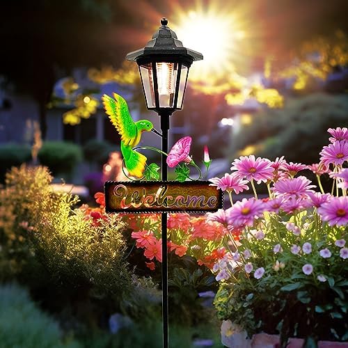 Crosslight Solar LED Hummingbird Welcome Sign - Weatherproof Garden Stake Light for Outdoor Decoration - Decor for Yard, Lawn, Patio, Pathway, Backyard | Warm White - Image 3
