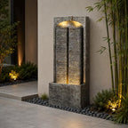 Polibi 39" H Outdoor Water Fountain Cascading LED Lights, Freestanding Resin Fiberglass Water Feature with Quiet Pump, Weatherproof Garden Waterfall for Patio Porch Lawn Backyard Indoor Outdoor, Grey by Polibi