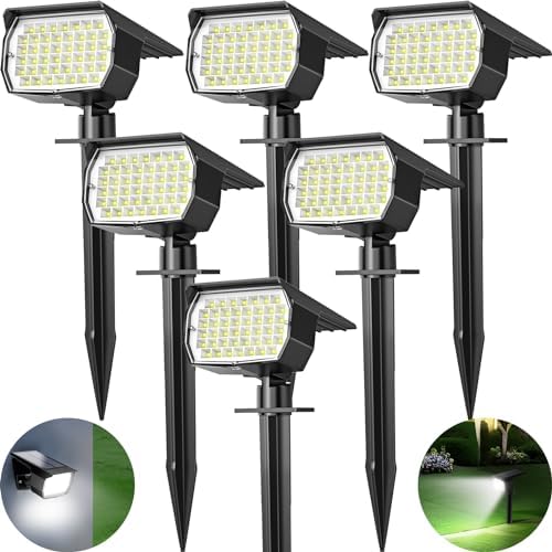 Tadyreal Solar Spot Lights Outdoor 6 Pack, [46 LED/3 Modes] Solar Landscape Spotlights Waterproof, 2-in-1 Auto On/Off Solar Powered Lights for Outside Yard Garden Wall Pathway(Cool White) by TadyrealSolarLights