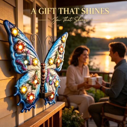 Large Butterfly Wall Art Outdoor with Solar Lights,Metal Wall Decor - Image 3