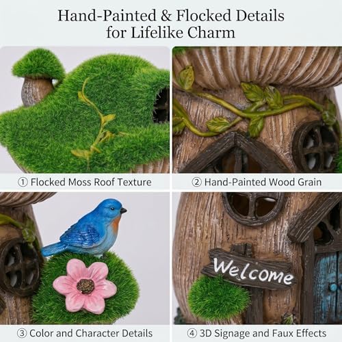 Topadorn Solar Fairy House Garden Statue with LED Light, Outdoor Decor - Image 5