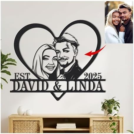Personalized Metal Heart Sign Custom Photo Portrait Couple Name Date Wall Art Gift for Wedding Anniversary Home Decor by HZYCYYFC