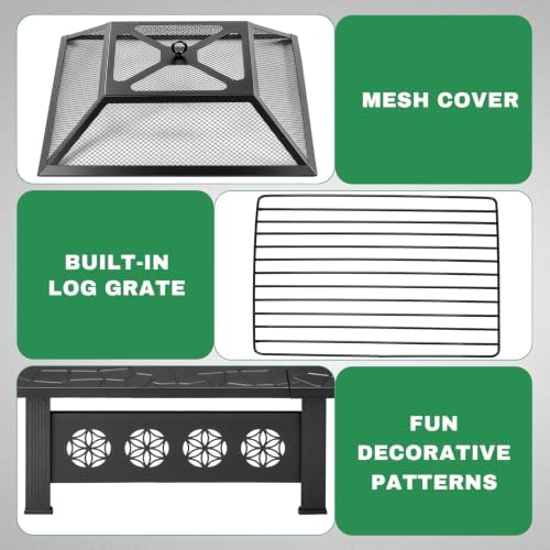 Outvita Outdoor Fire Pit, 32 Inch Square Firepit Table, Floral Cutout - Image 5