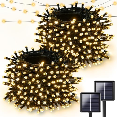 Solar Christmas Lights Outdoor 2 Pack 144FT 400LED String Lights Warm White by Halloween