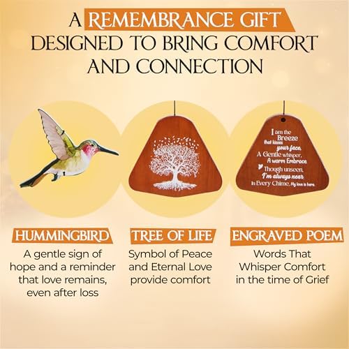 32 inch Golden Hummingbird Memorial Wind Chimes for Loss of Loved One - Image 2
